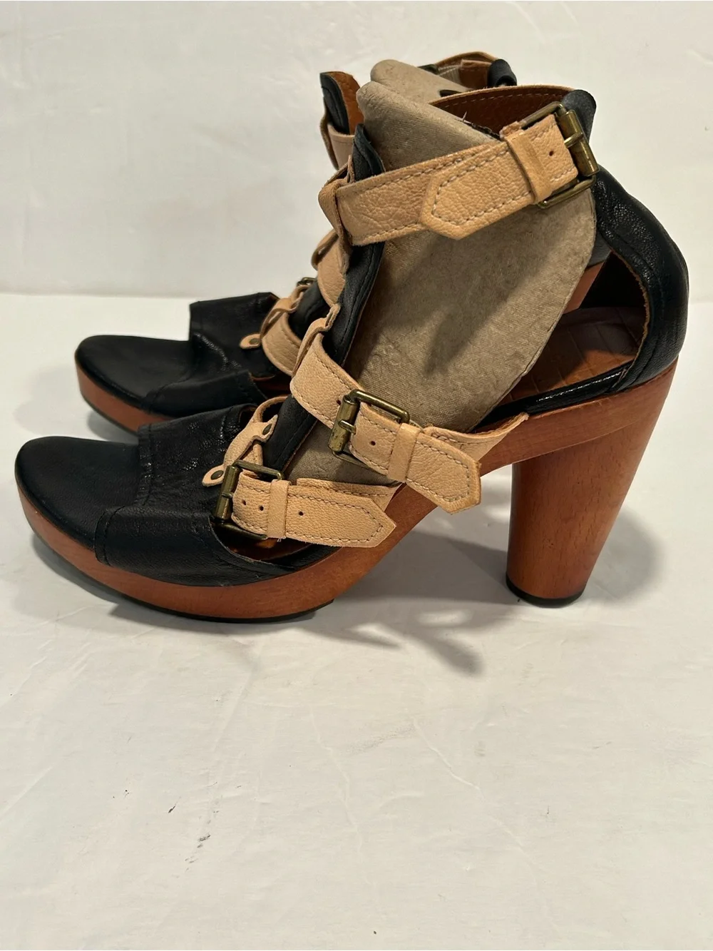 Chie Mihara Strappy Wooden Block Cone Heel Platform leather sandals EU 41|US11 - Picture 5 of 11